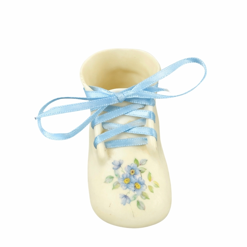 Charming Cream Baby Shoe with Blue Floral Design